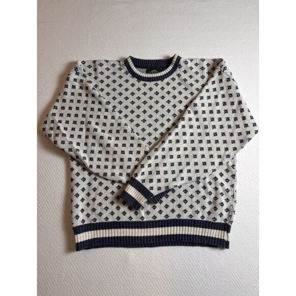 Vintage Jansen Cream and Blue Cotton Crew Neck Sweater M - Picture 1 of 6